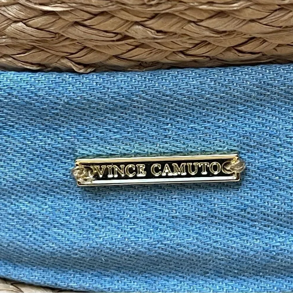 Vince Camuto Tan Straw Sun Hat with Blue Ribbon Size S/M